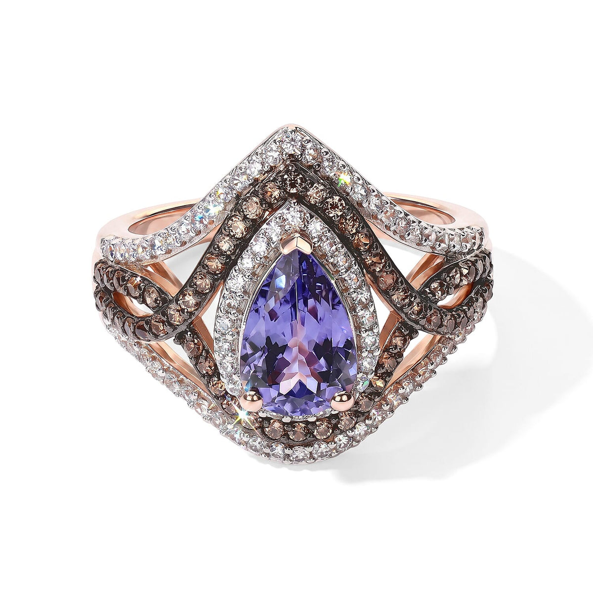 D''Joy Tanzanite and Multi Gemstone 2.50 ctw Ring in 18K Vermeil Rose Gold Over Sterling Silver (Size 10.0)