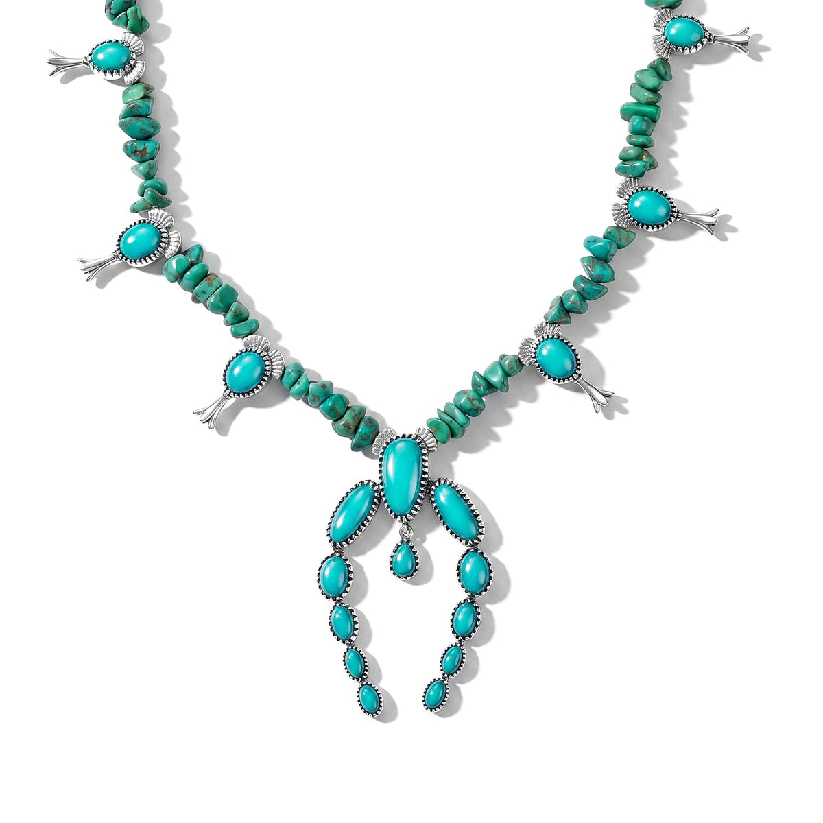 D''Joy Artisan Crafted Premium Tahoe Nevada Turquoise 102.40 ctw Beaded Necklace in Sterling Silver 18-20 Inches