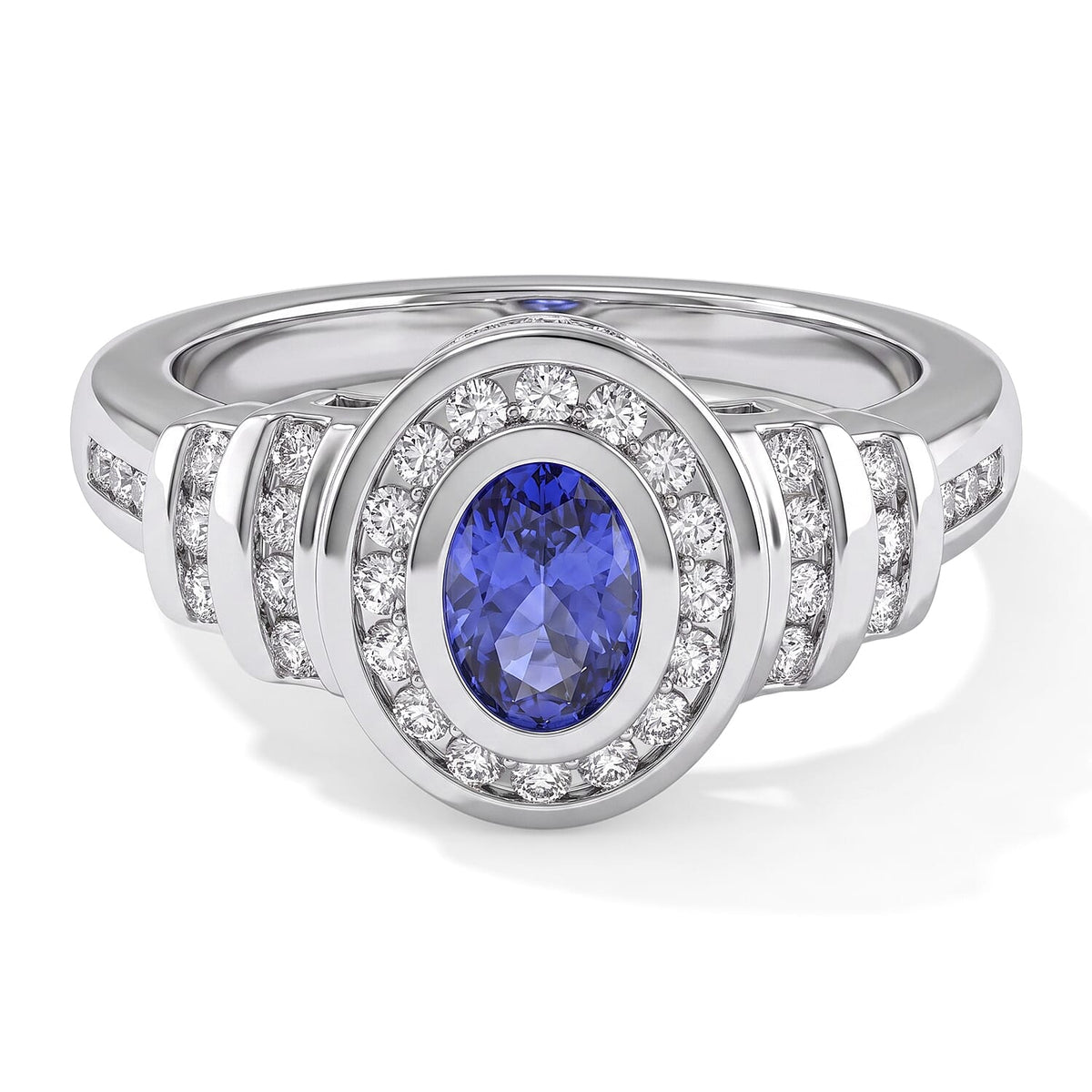 Tanzanite and White Zircon Ring in Platinum Over Sterling Silver (Size 10.0) 1.20 ctw