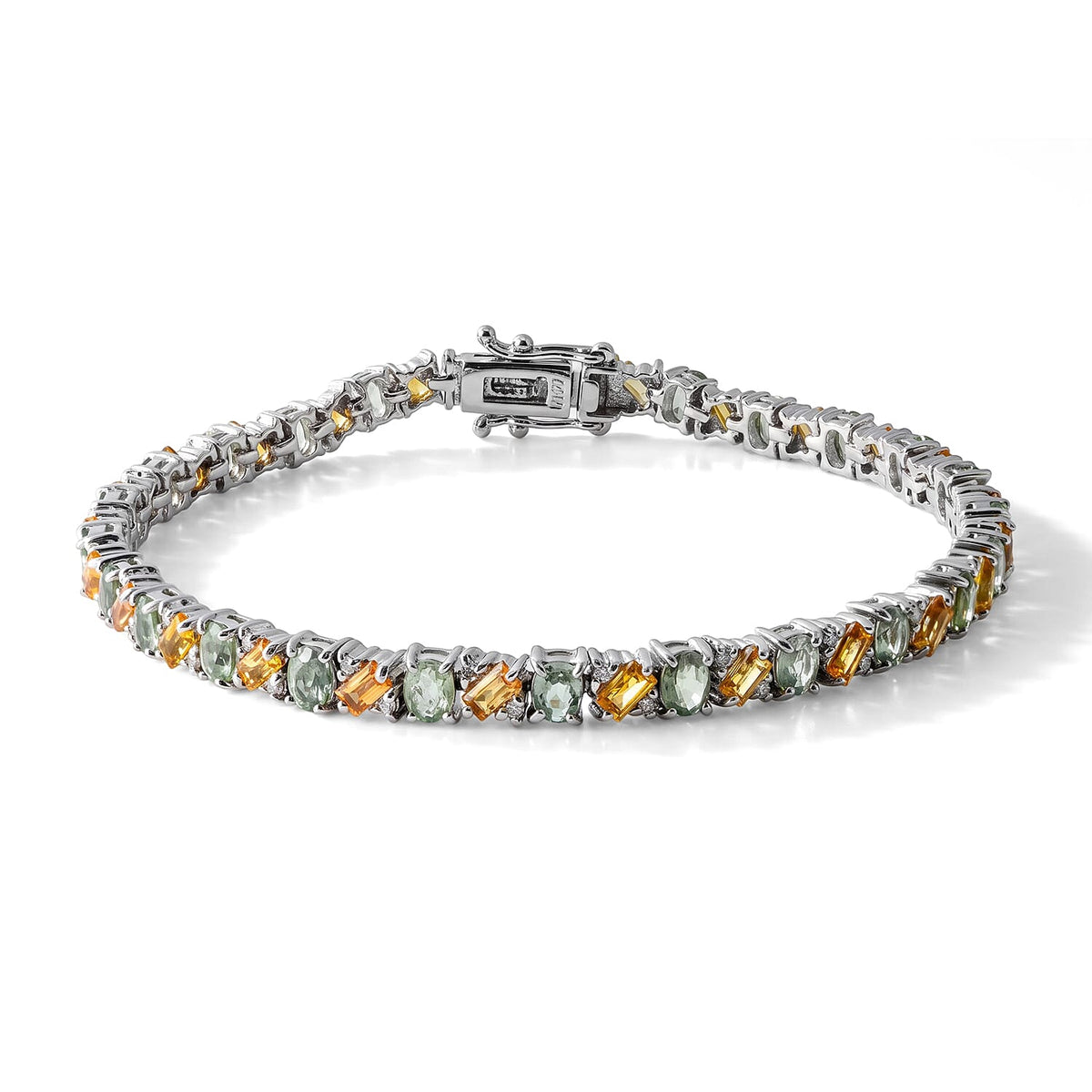 D''Joy Premium Green Sapphire, Yellow Sapphire and Moissanite Bracelet in Rhodium Over Sterling Silver (6.50 In) 8.90 ctw