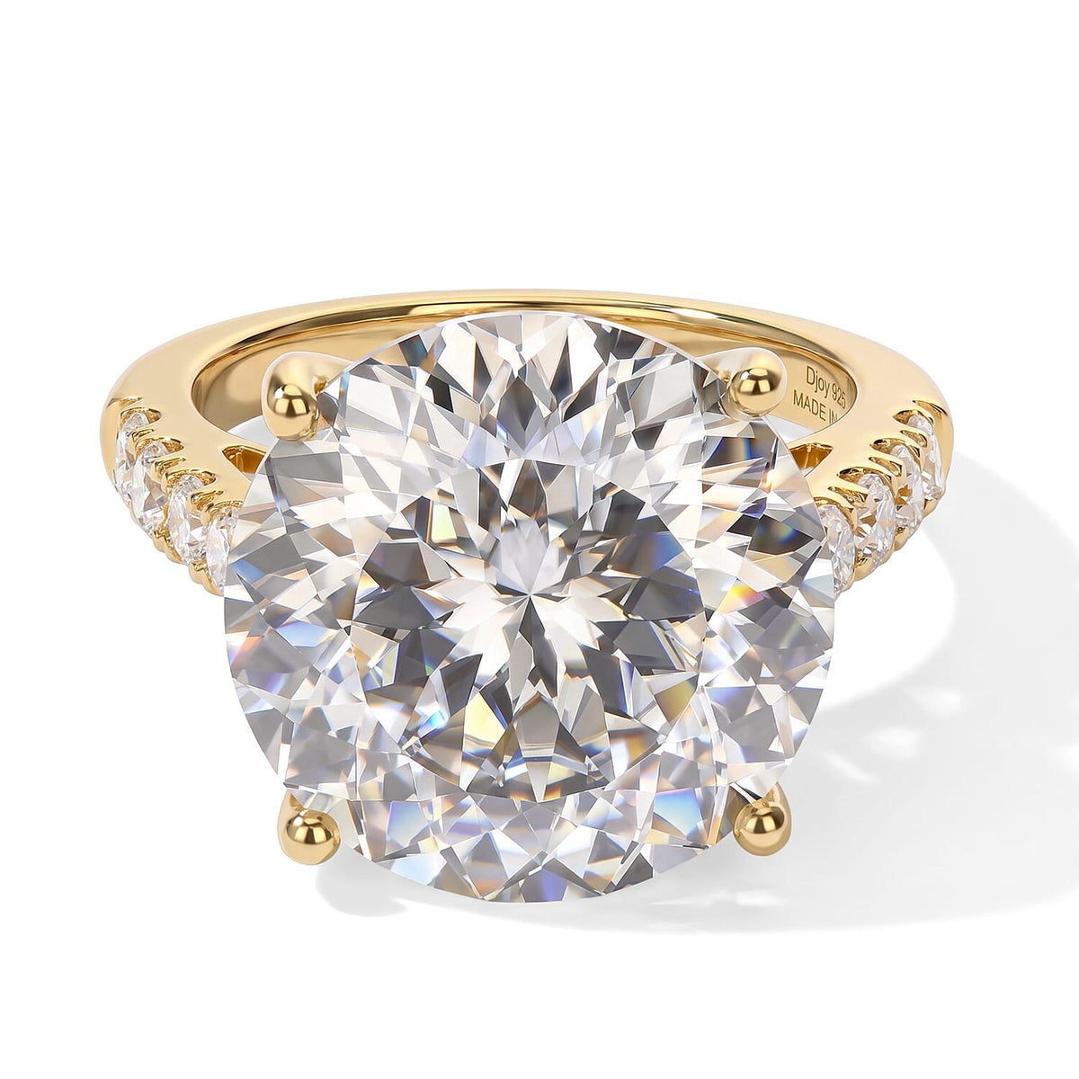 D'Joy 100 Facets Moissanite (Rnd 15mm) Ring in 18K Vermeil YG Over Sterling Silver (Size 10.0) 11.80 ctw