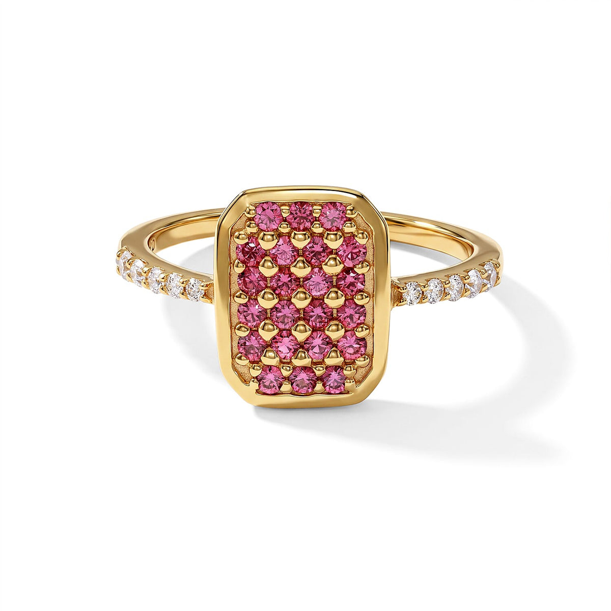 D''Joy Premium Padparadscha Sapphire, White Zircon Ring in 18K Vermeil YG Over Sterling Silver (Size 10.0) 0.60 ctw