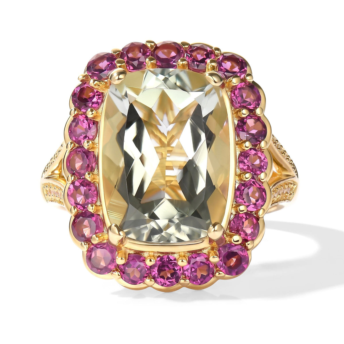 EverTrue Premium Montezuma Prasiolite and Multi Gemstone 8.60 ctw Ring in 18K YG Plated (Size 7.0)