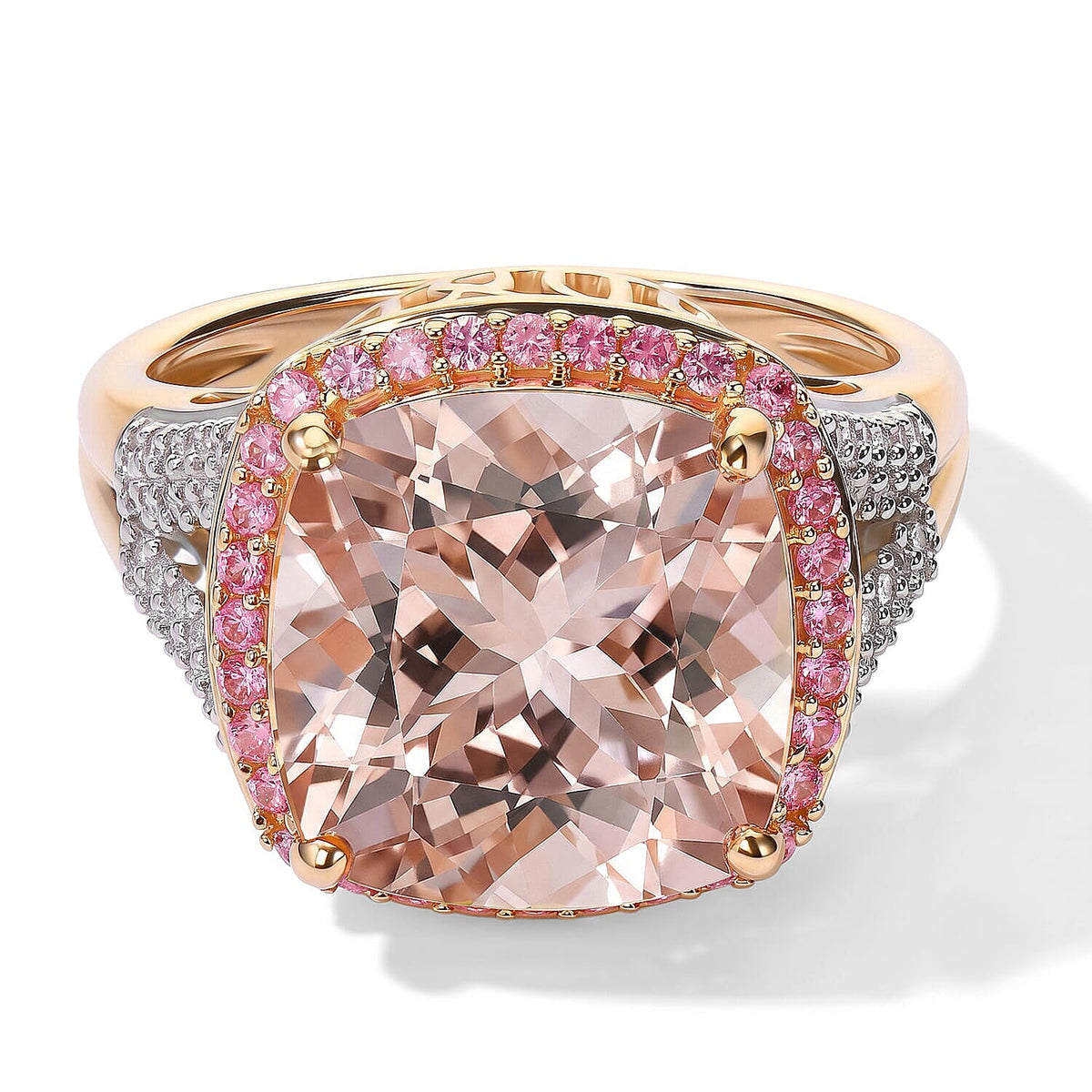 Luxoro AAA Marropino Morganite and Madagascar Pink Sapphire and Diamond I2 7.10 ctw Ring in 10K Rose Gold (Size 7.0) 5.25 Grams
