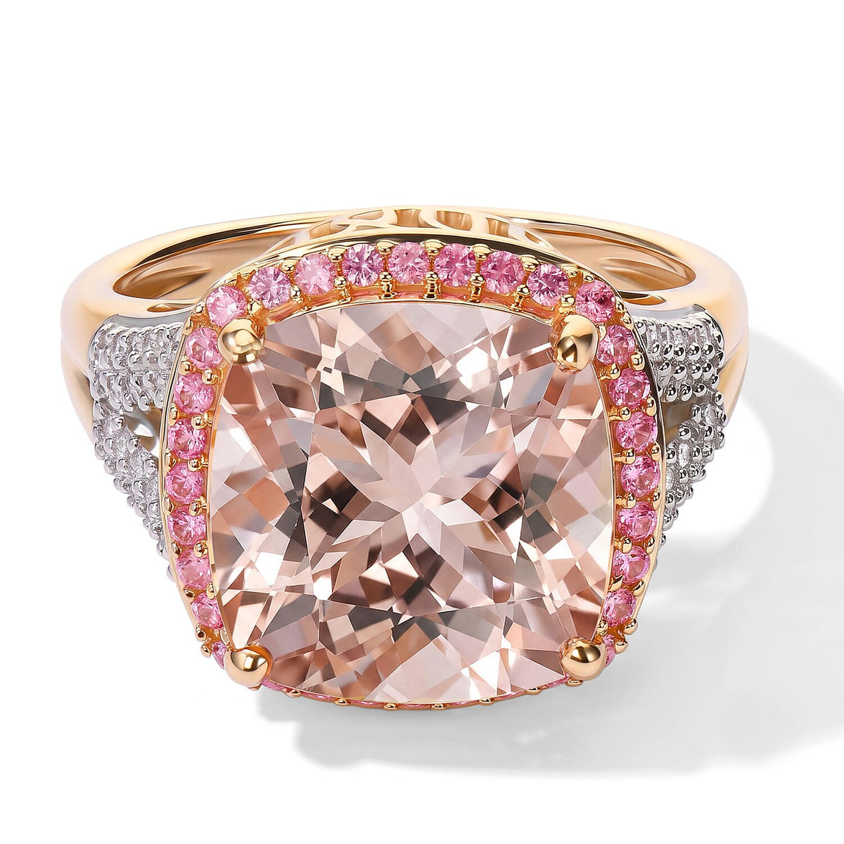 Luxoro AAA Marropino Morganite and Madagascar Pink Sapphire and Diamond I2 7.10 ctw Ring in 10K Rose Gold (Size 7.0) 5.25 Grams