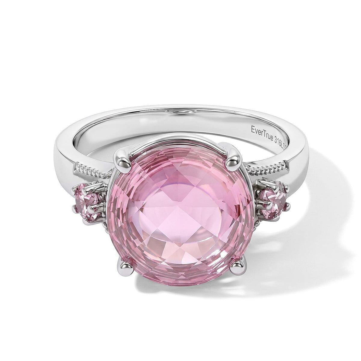 EverTrue Simulated Pink Diamond Ring in Stainless Steel (Size 10.0)