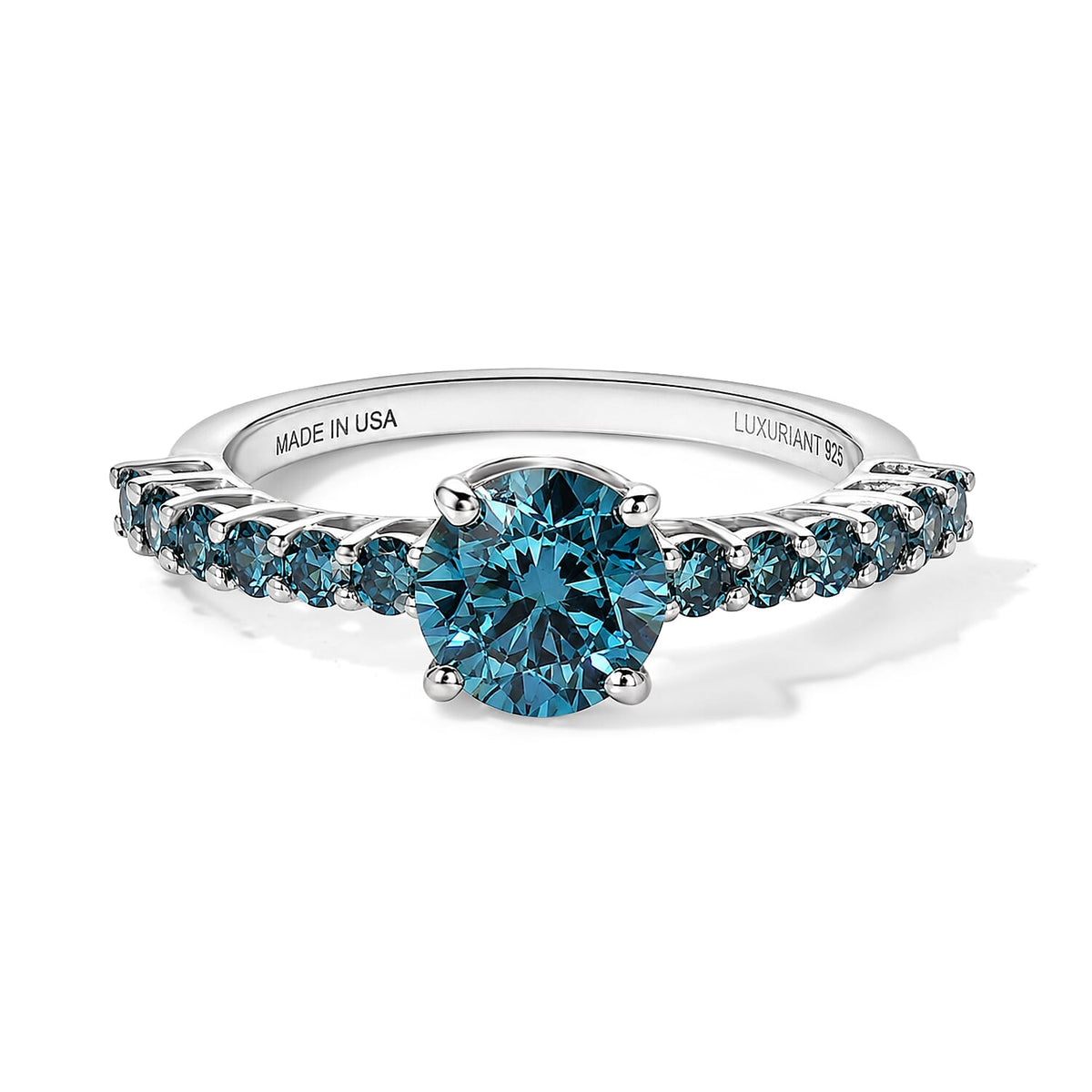 SGL Certified Luxuriant Lab Grown Blue Diamond Solitaire Ring in Rhodium OverSterling Silver (Size 6.0) 1.50 ctw