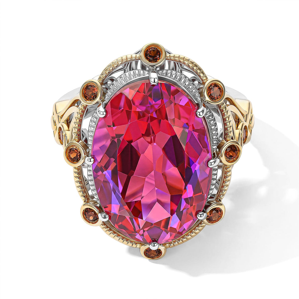 EverTrue Volcanic Quartz (Triplet) and Mozambique Garnet 13.90 ctw Ring in 18K YG Plated and Platinum Bond (Size 10.0)
