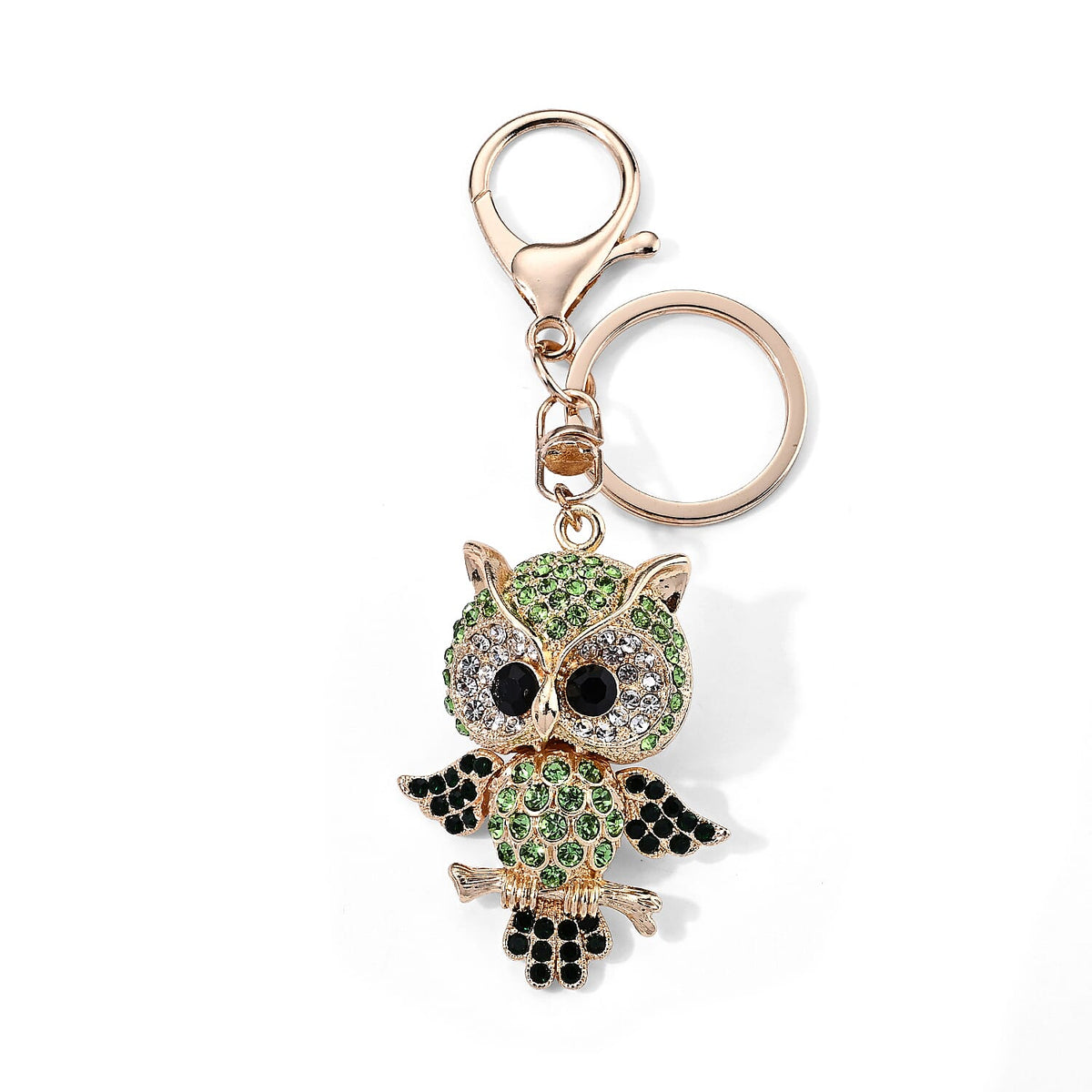 Austrian Multi Crystal Owl Keychain in Goldtone
