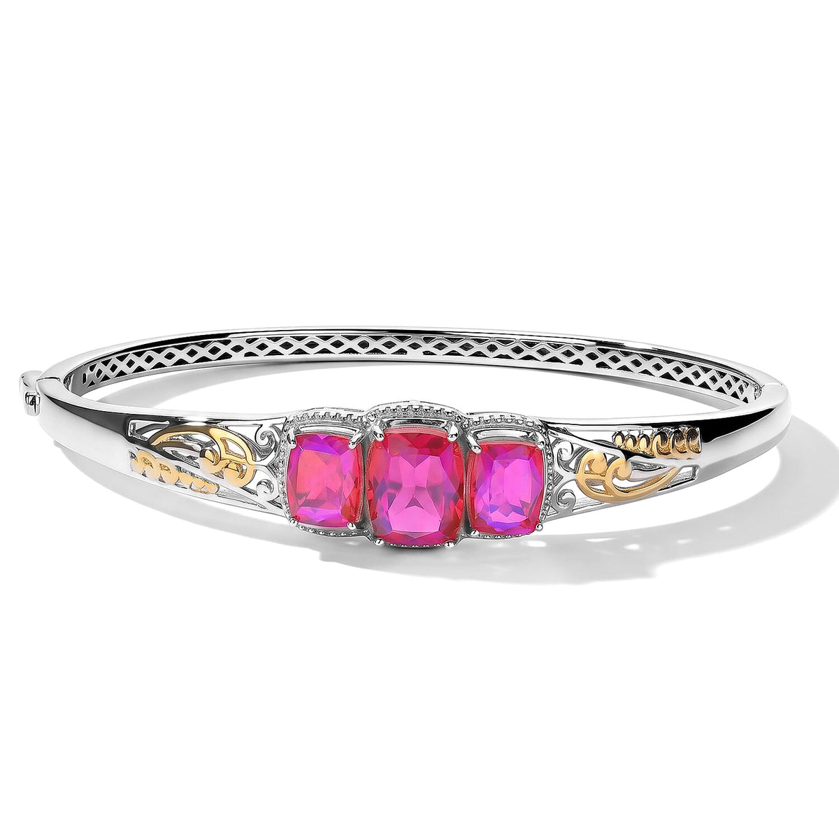 EverTrue Volcanic Triplet Quartz 9.10 ctw Bangle Bracelet in 18K YG Plated and Platinum Bond