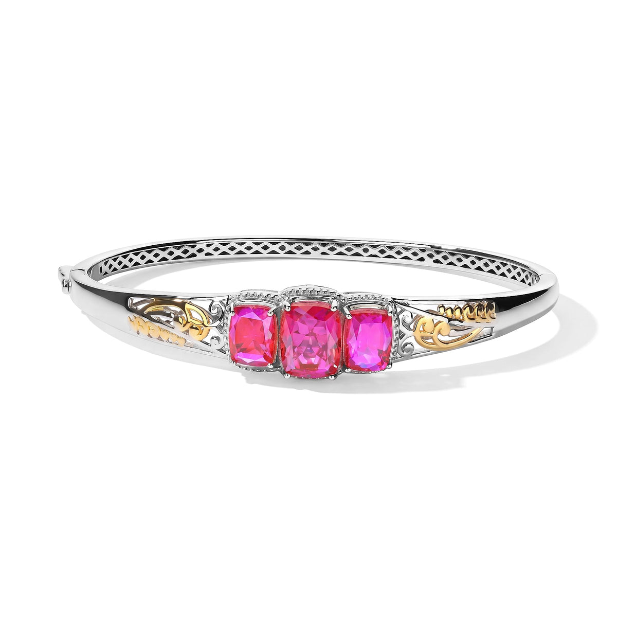 EverTrue Volcanic Triplet Quartz 9.10 ctw Bangle Bracelet in 18K YG Plated and Platinum Bond
