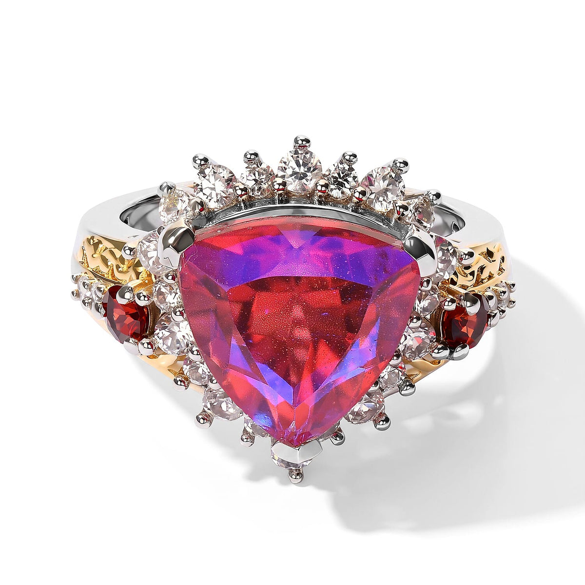EverTrue Volcanic Triplet Quartz, Multi Gemstone Ring in 18K YG Plated and Platinum Bond (Size 10.0) 7.70 ctw