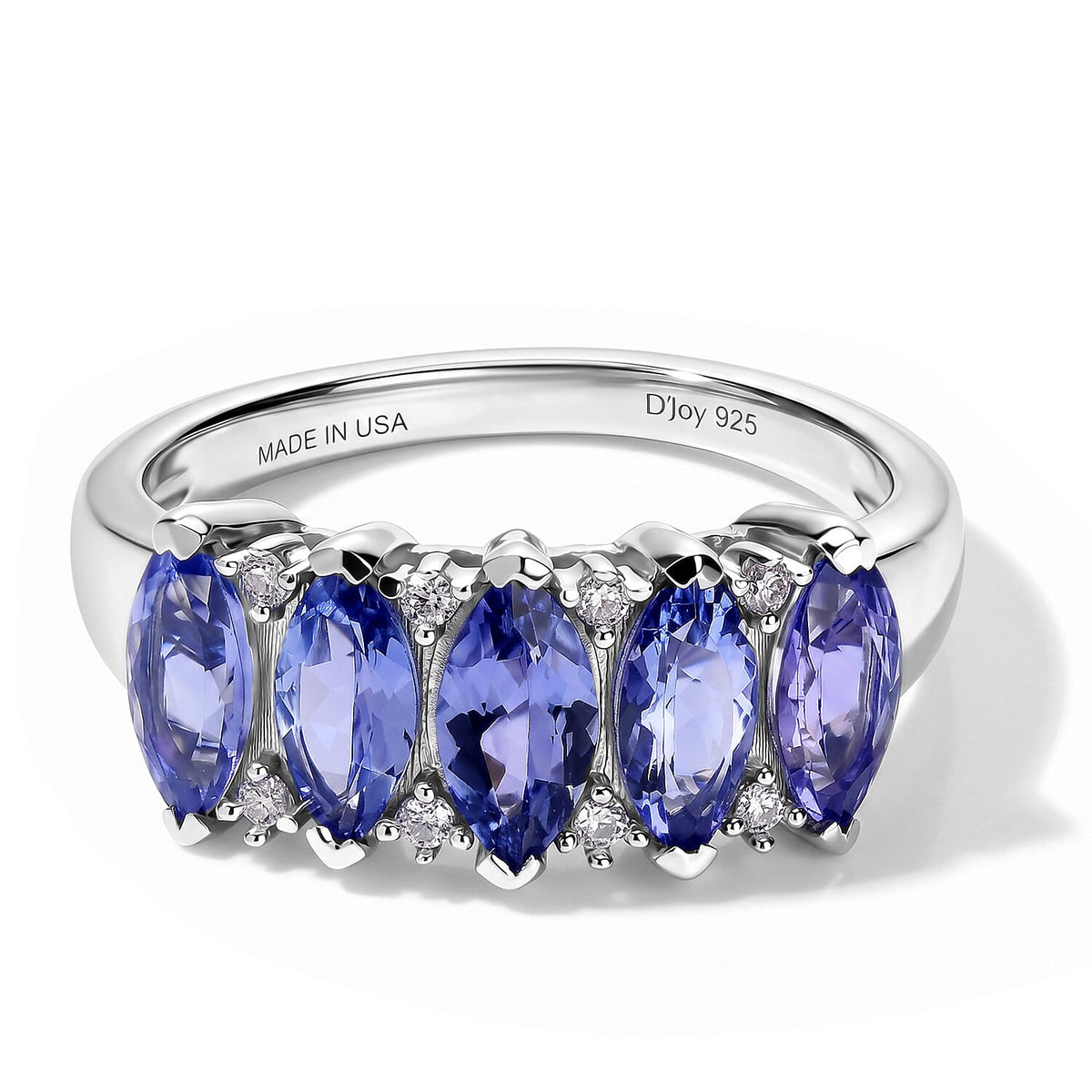 D''Joy Premium Tanzanite and Moissanite 1.85 ctw 5 Stone Ring in Rhodium Over Sterling Silver (Size 10.0)