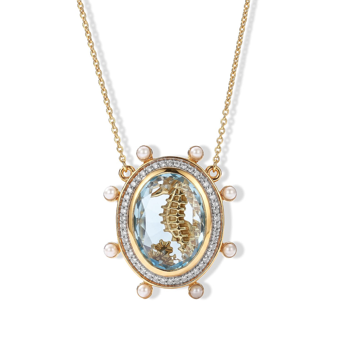GP Skyblue Topaz and Multi Gemstone 11.00 ctw Necklace (18-20 Inches) in 18K Vermeil Yellow Gold Over Sterling Silver