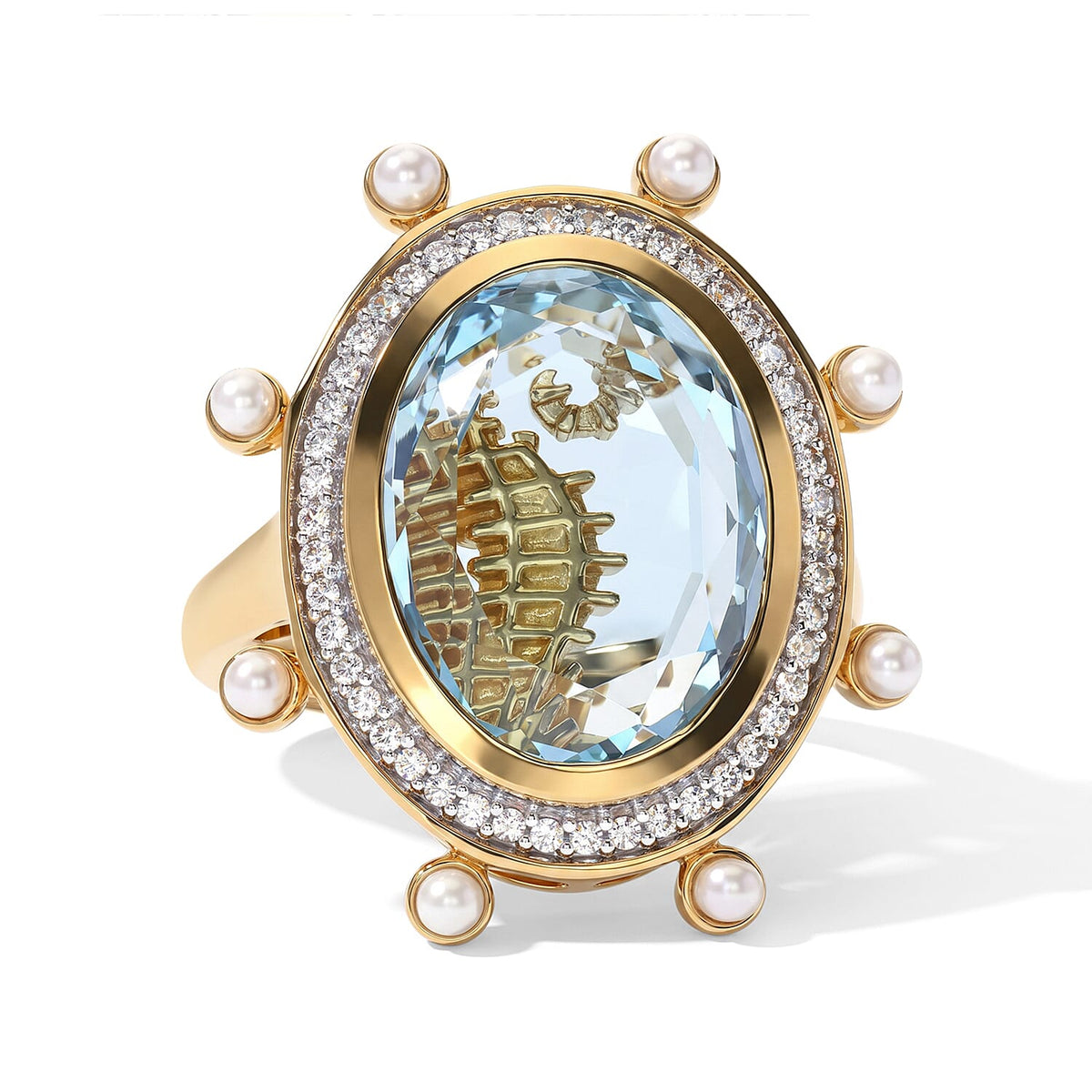 GP Sky Blue Topaz, Multi Gemstone Living Creature Ring in 18K Vermeil YG Over Sterling Silver (Size 7.0) 11.00 ctw