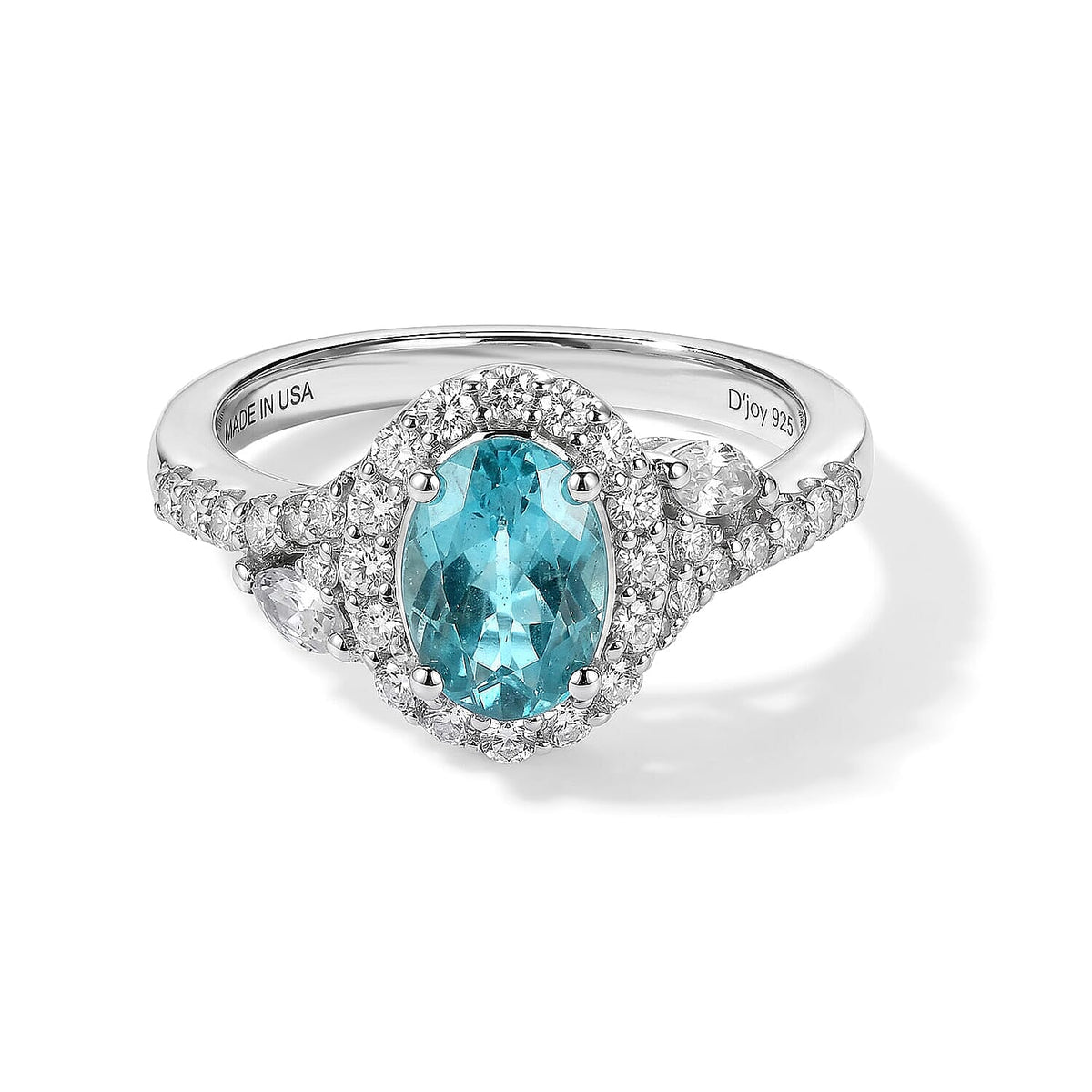 Certified and Appraised D''Joy Premium Betroka Blue Apatite, Moissanite Ring in Rhodium Over Sterling Silver (Size 10.0) 1.80 ctw