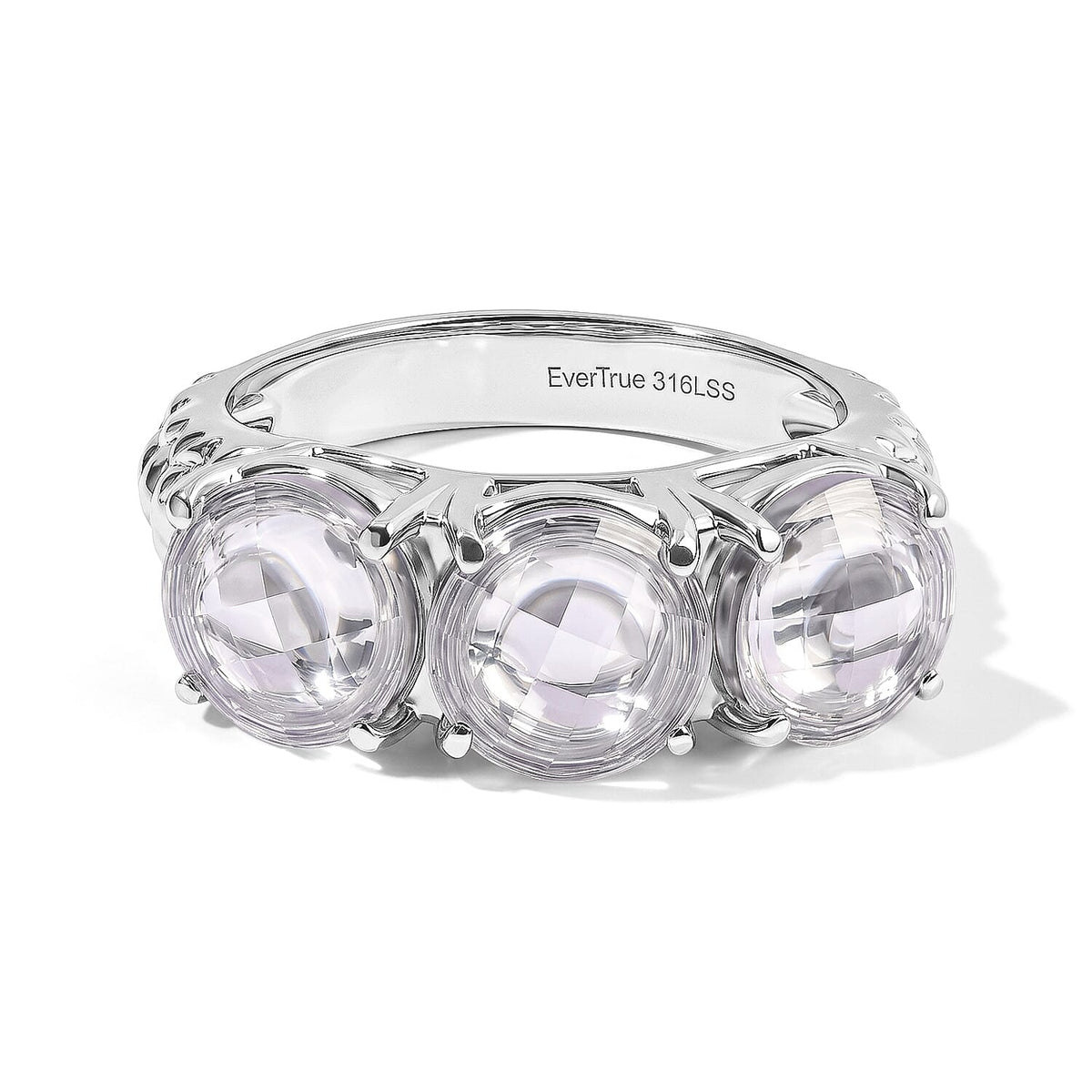 Simulated Diamond 3-Stone Ring in Stainless Steel (Size 11.0)