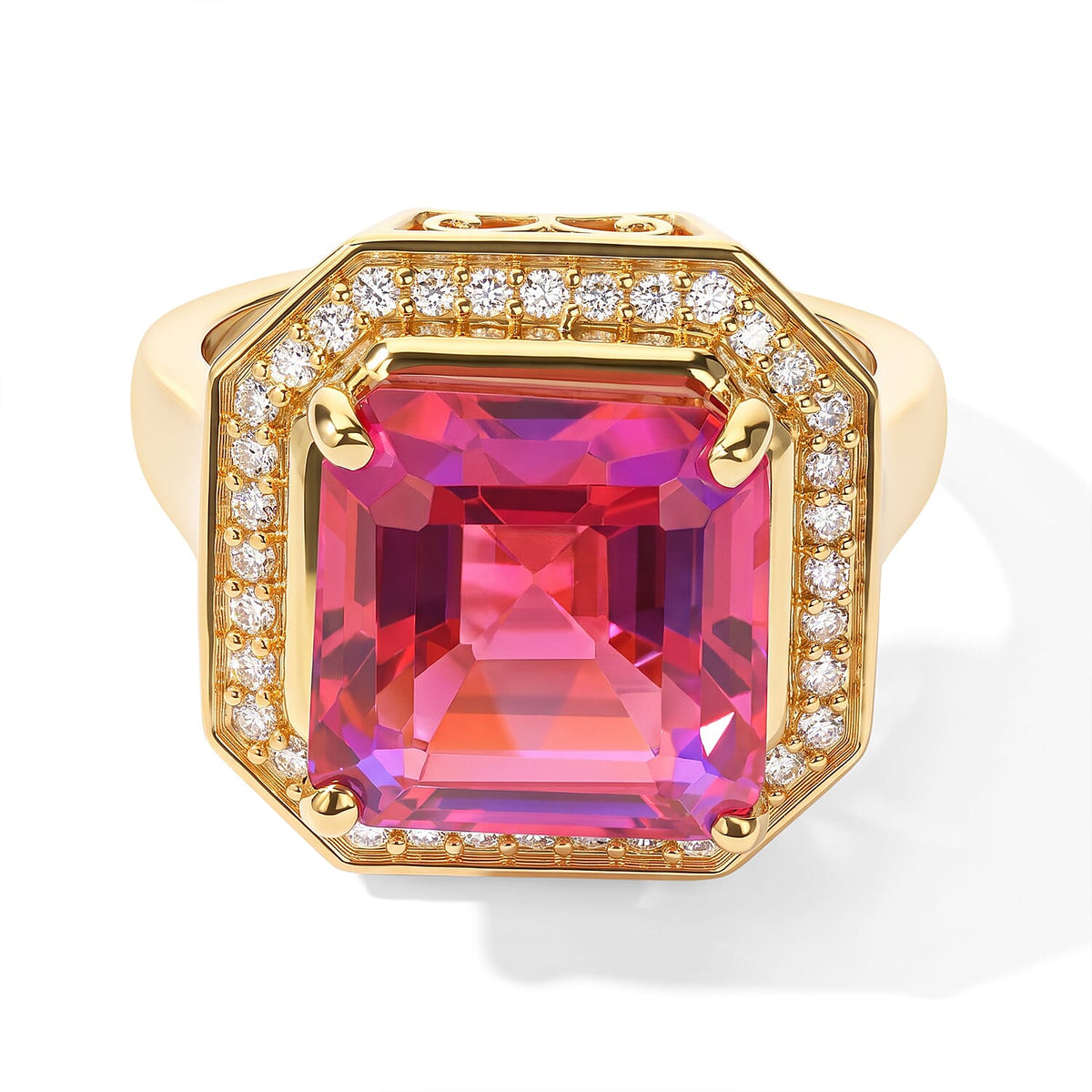EverTrue Asscher Cut Volcanic Triplet Quartz and Moissanite 10.00 ctw Halo Ring in 18K YG Plated (Size 8.0)