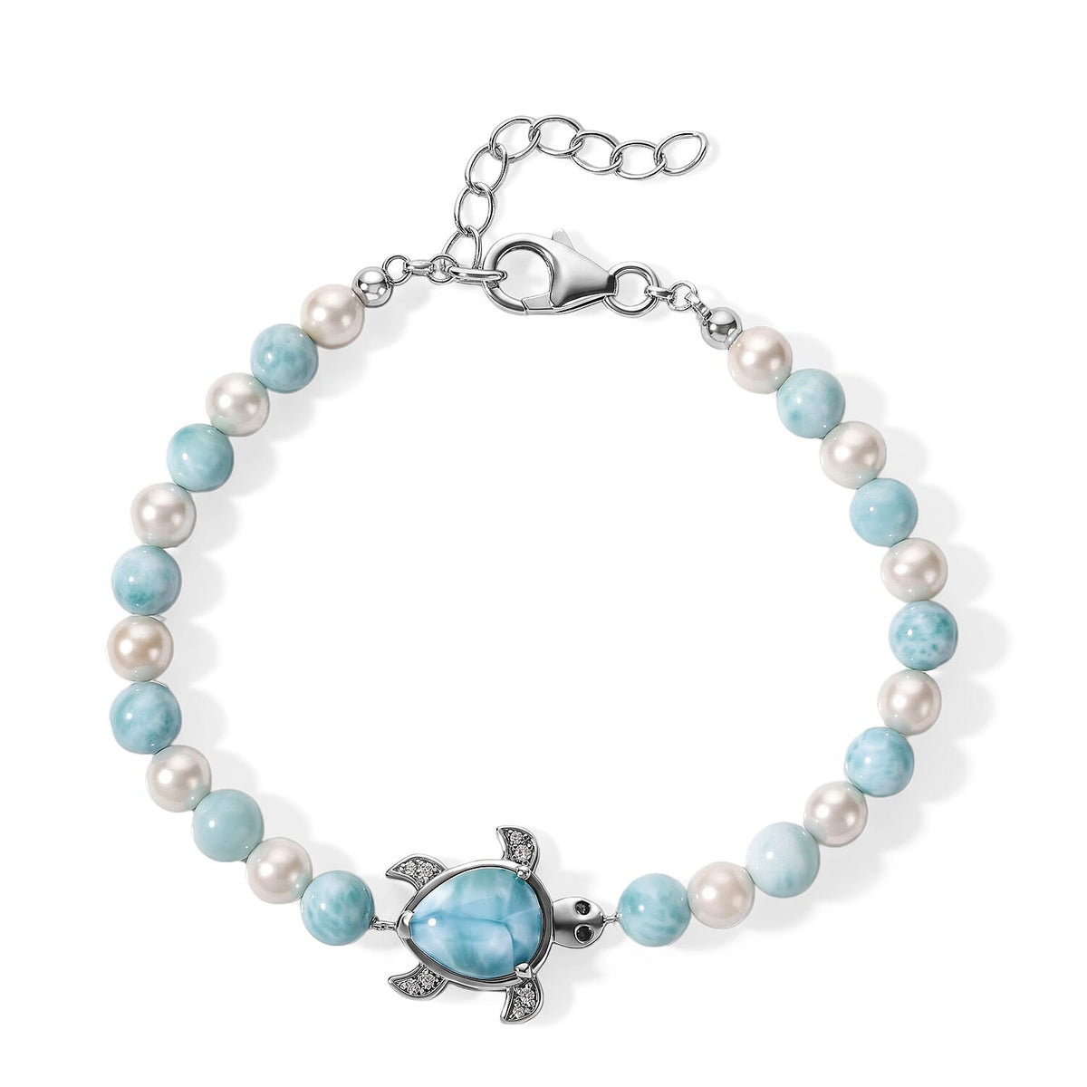 GP Larimar and Multi Gemstone 24.90 ctw Bracelet in Rhodium Over Sterling Silver (7.25 In)
