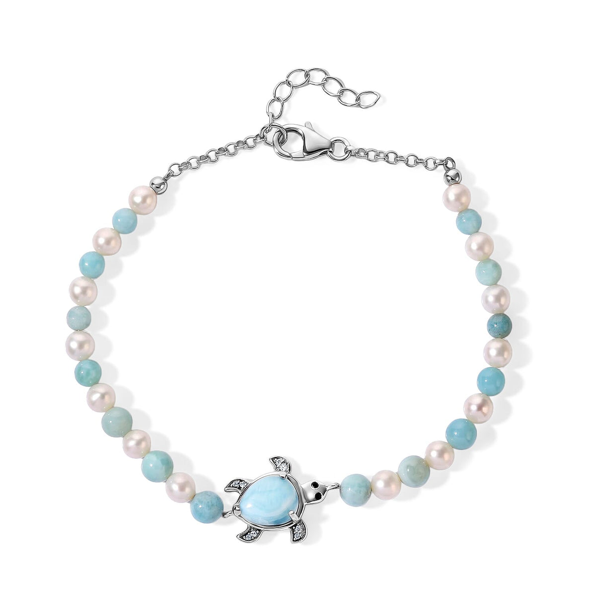 GP Larimar and Multi Gemstone 24.90 ctw Bracelet in Rhodium Over Sterling Silver (7.25 In)