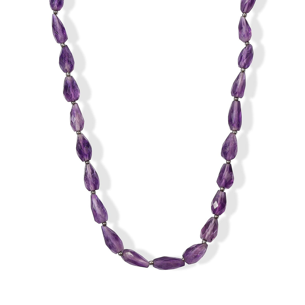 EverTrue African Amethyst 110.00 ctw Beaded Necklace in Stainless Steel 24 Inches