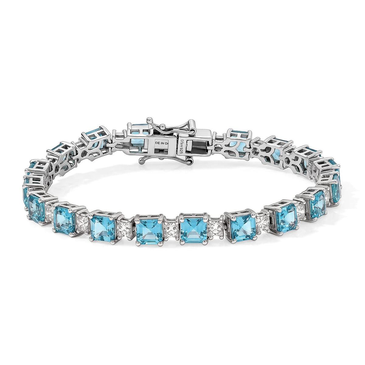 D''Joy Premium Asscher Cut Red Citrine and Moissanite 16.25 ctw Bracelet in Rhodium Over Sterling Silver (7.25 In)