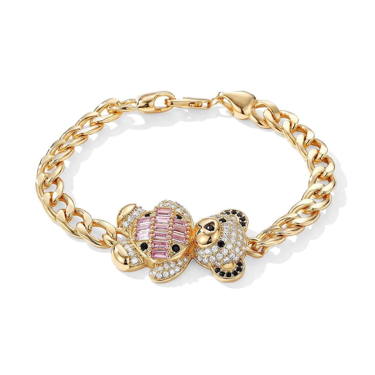 Simulated Multi Color Diamond Teddy Bear Bracelet in Silvertone (7.50 In)