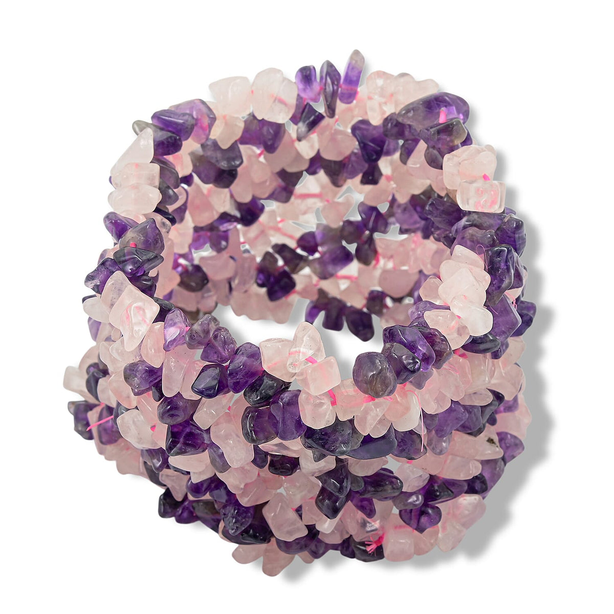 Amethyst and Rose Quartz 520.60 ctw Chips Stretch Bracelet (6.0-8.0In)