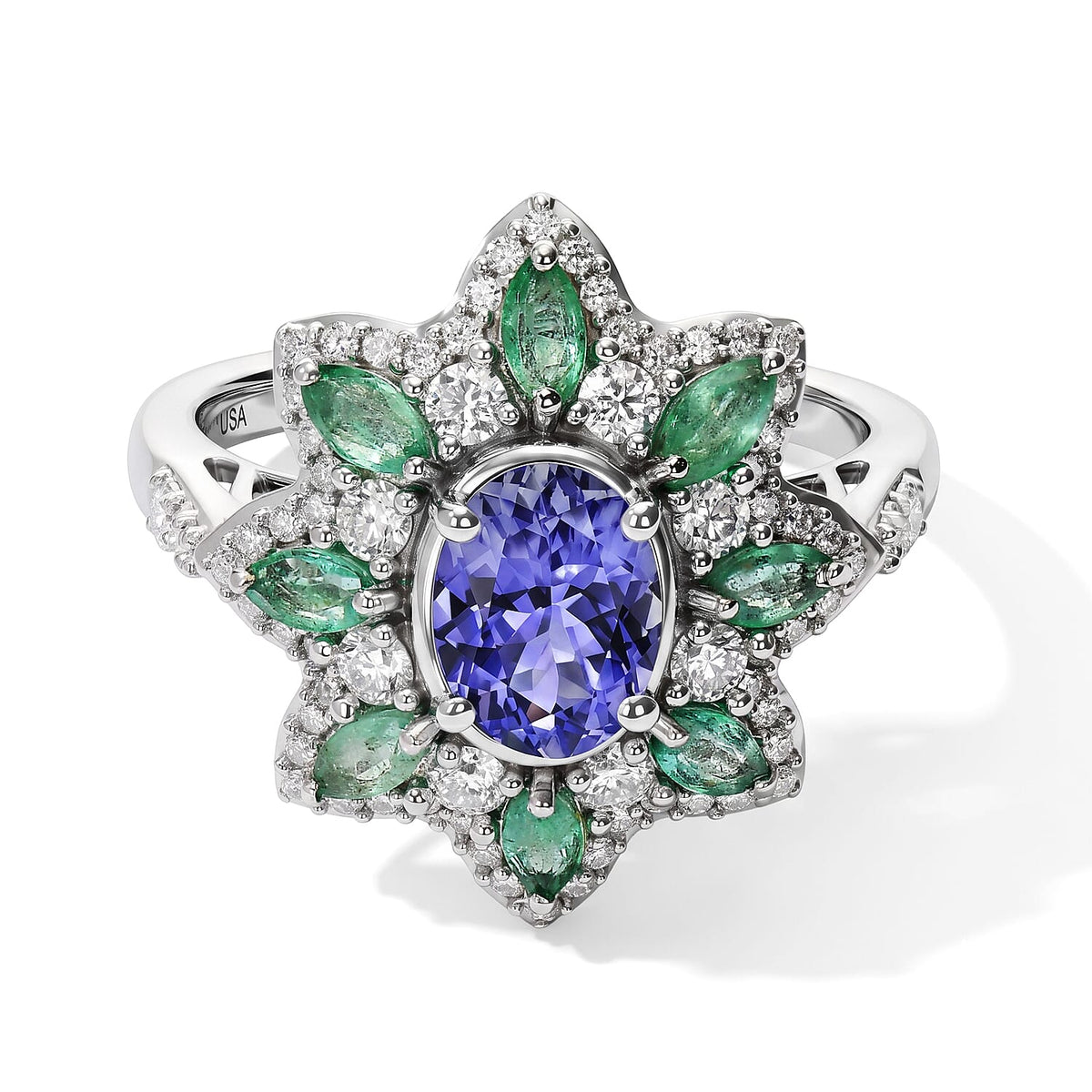 D''Joy Tanzanite and Multi Gemstone 2.25 ctw Ring in Rhodium Over Sterling Silver (Size 10.0)