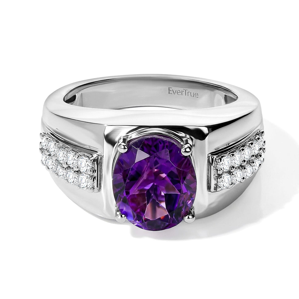 EverTrue African Amethyst, White Zircon Ring in Platinum Bond (Size 10.0) 5.40 ctw
