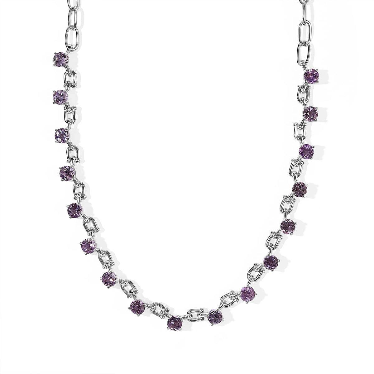 EverTrue Rose De France Amethyst 8.10 ctw Station Necklace in Platinum Bond with Stainless Steel 18 Inches