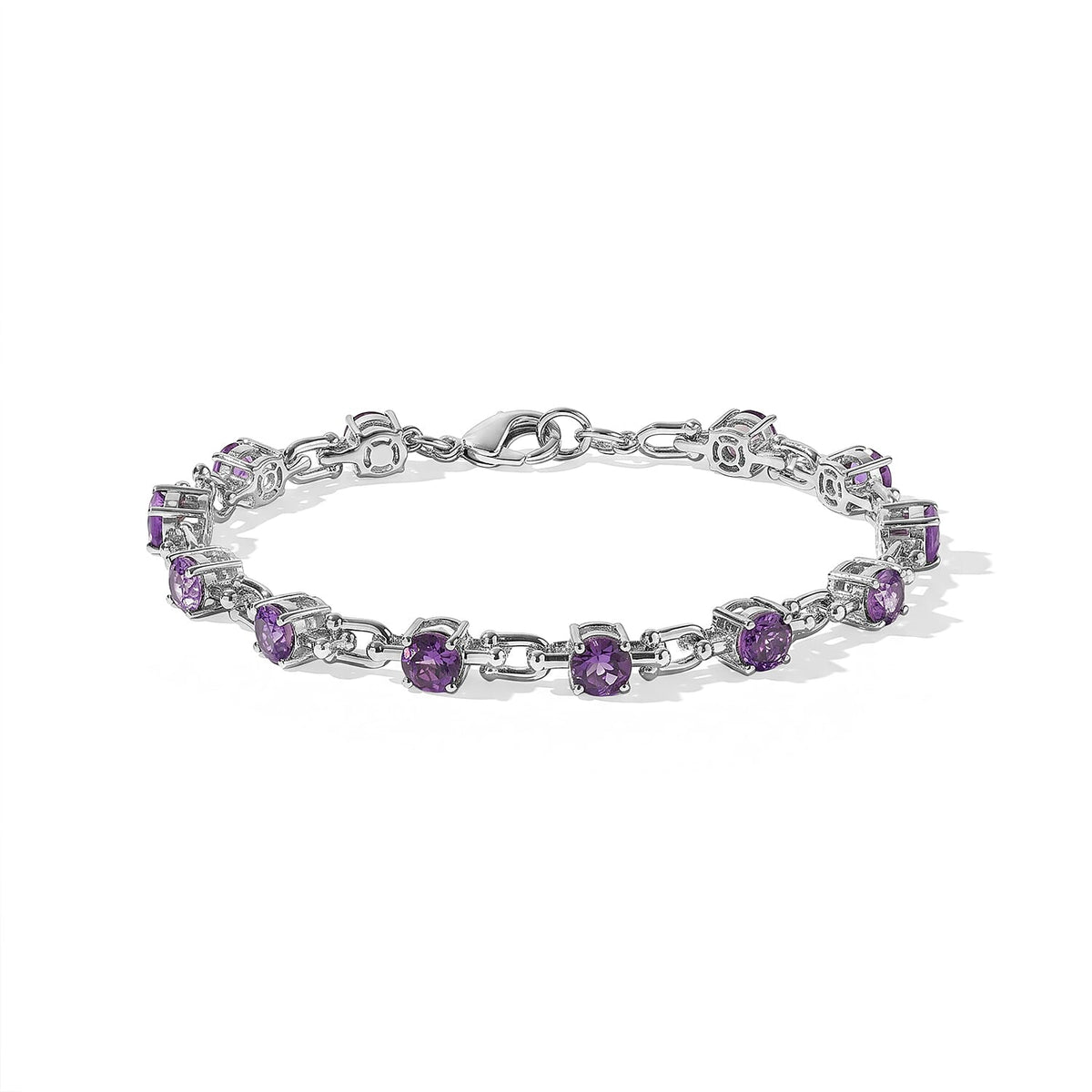 EverTrue Rose De France Amethyst 6.85 ctw Station Bracelet in Platinum Bond (8.00 In)