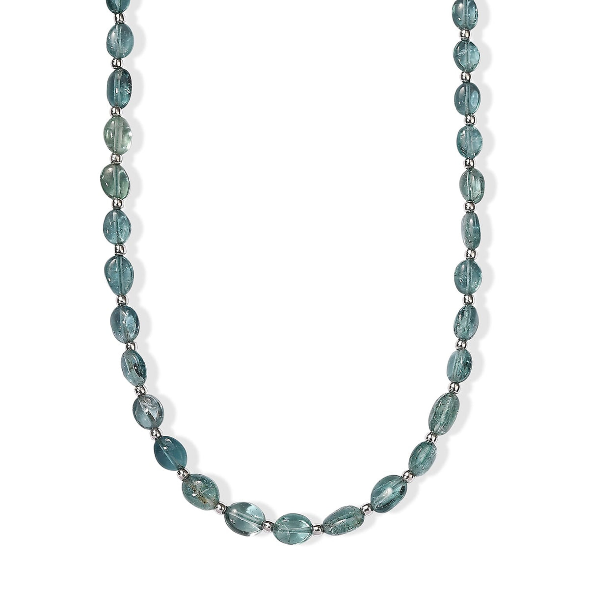 Luxoro 10K White Gold  AAAA   Mint Tourmaline  Beads Necklace (Size - 18) ,  Gold Wt. 2.5 g 30.00 ctw