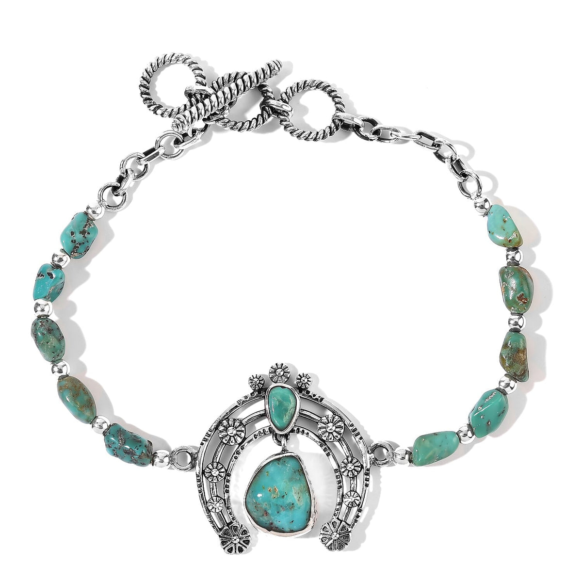 D''Joy Artisan Crafted Royal Hubei Blue Turquoise 22.50 ctw Bracelet in Sterling Silver (7.25 In)