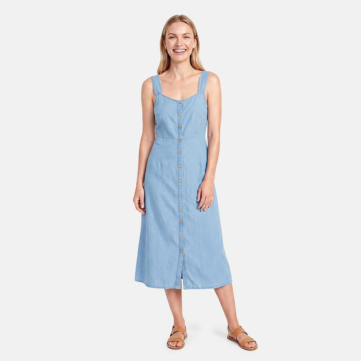 Linen and Limes Chambray Button Front Midi Dress Missy - S
