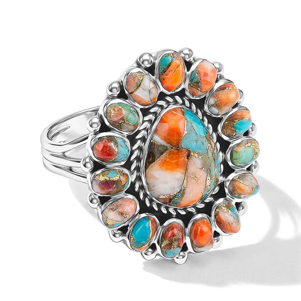 Santa Fe Style Kingman Turquoise Ring in Sterling Silver (Size 10.0) 0.90 ctw