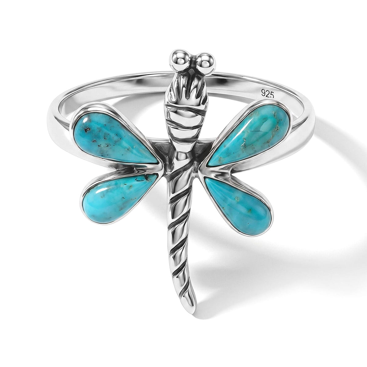 Santa Fe Style Spiny Turquoise Dragonfly Ring in Sterling Silver (Size 10.0) 0.30 ctw