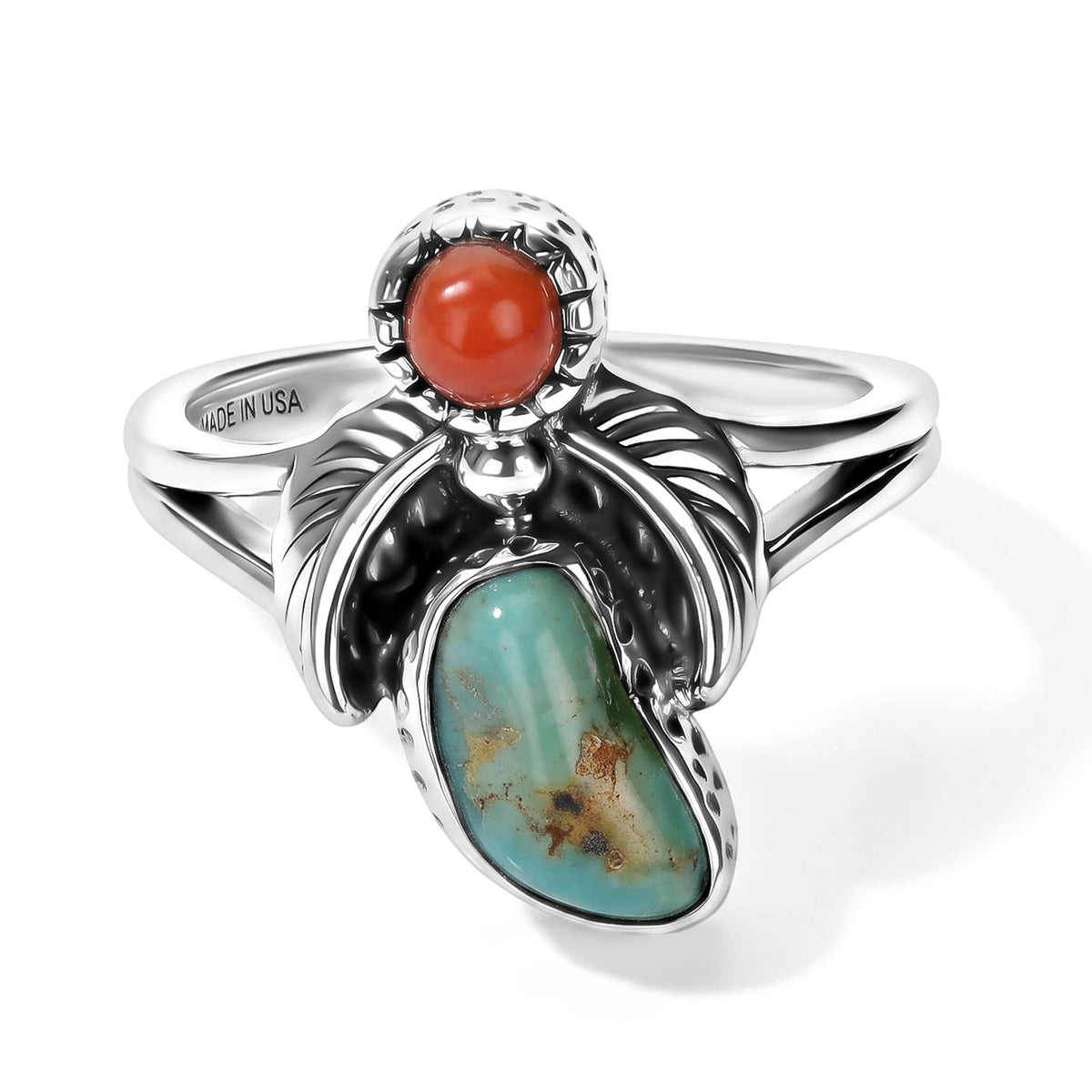 D''Joy Artisan Crafted Blue Turquoise 5.85 ctw and Coral Ring in Sterling Silver (Size 7.0)