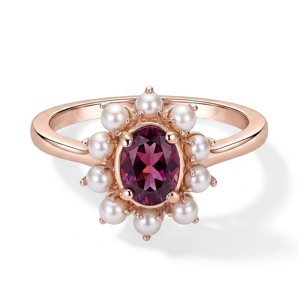 D''Joy AAA Radiant Ember Garnet 1.00 ctw and Freshwater Pearl Ring in 18K Vermeil Rose Gold Over Sterling Silver (Size 7.0)