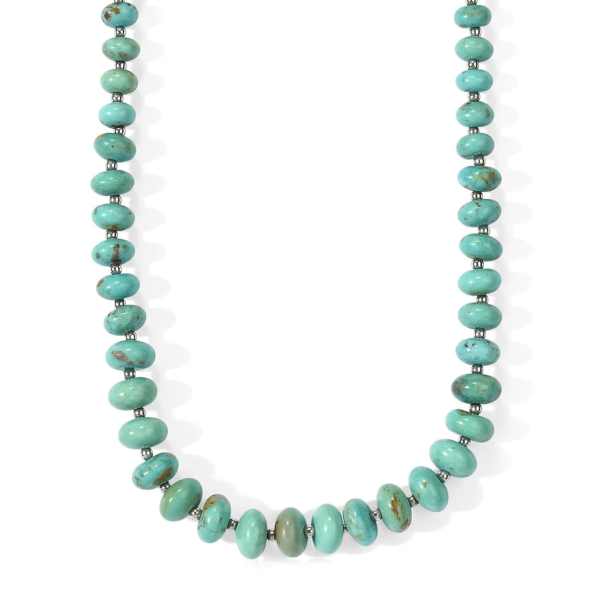 D''Joy Premium Sonoran Turquoise Beaded Graduation Necklace (18-20 Inches) in Rhodium Over Sterling Silver 80.00 ctw