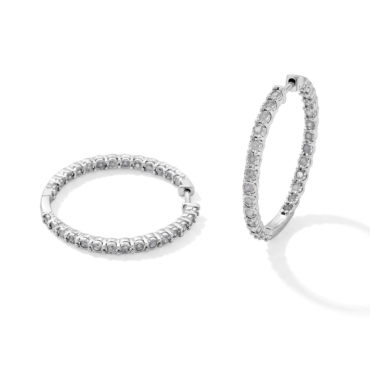 White Diamond Hoop Earring in Sterling Silver , Silver Wt. 5.44 g 1.00 ctw