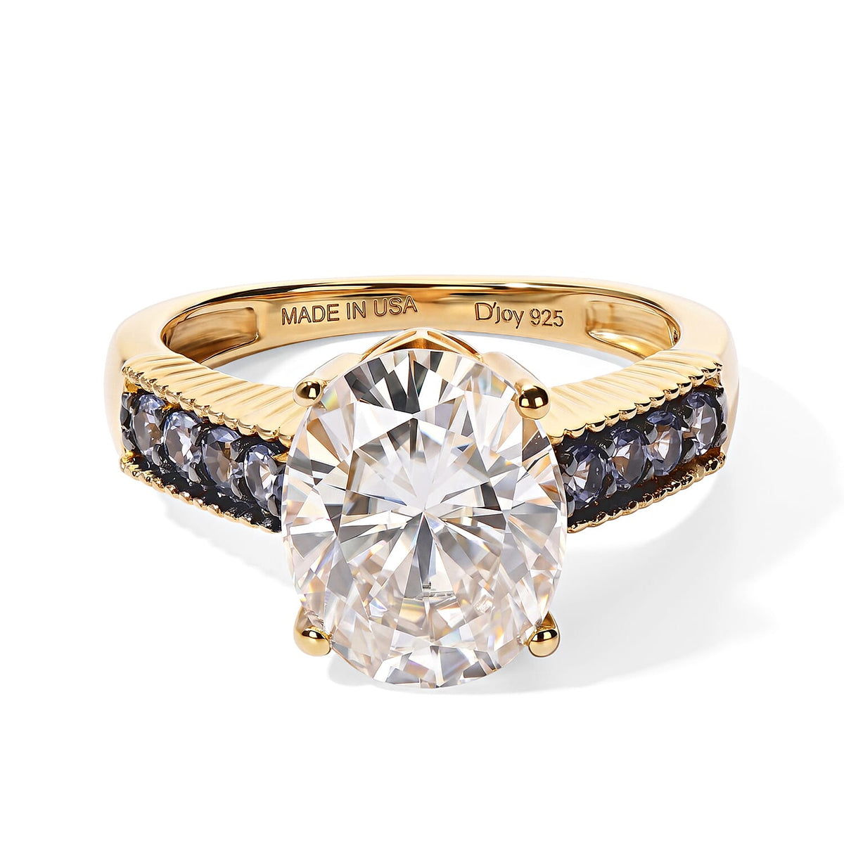 D''Joy Moissanite (Ovl 11x9mm), Tanzanite Ring in 18K Vermeil YG Over Sterling Silver (Size 10.0) 4.10 ctw