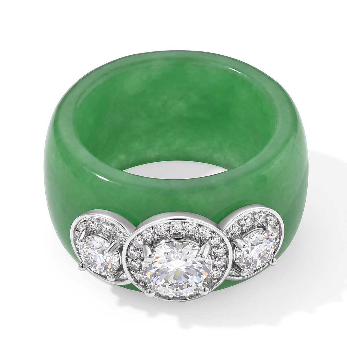 D''Joy Moissanite, Green Jade Band Ring in Rhodium Over Sterling Silver (Size 10.0) 36.50 ctw