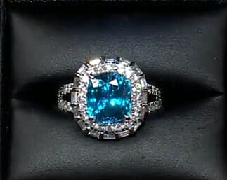 Chairman Vault Collection Certified & Appraised Rhapsody 950 Platinum AAAA Cambodian Blue Zircon, White Diamond (VS-EF) (1.60 cts) Ring (Size 7.0) (10.30 g) 10.56 ctw