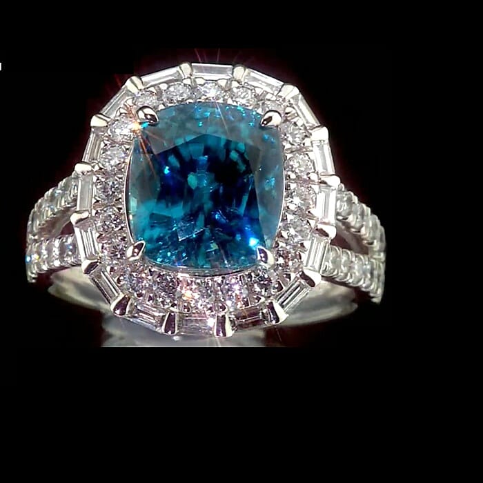 Chairman Vault Collection Certified & Appraised Rhapsody 950 Platinum AAAA Cambodian Blue Zircon, White Diamond (VS-EF) (1.60 cts) Ring (Size 7.0) (10.30 g) 10.56 ctw