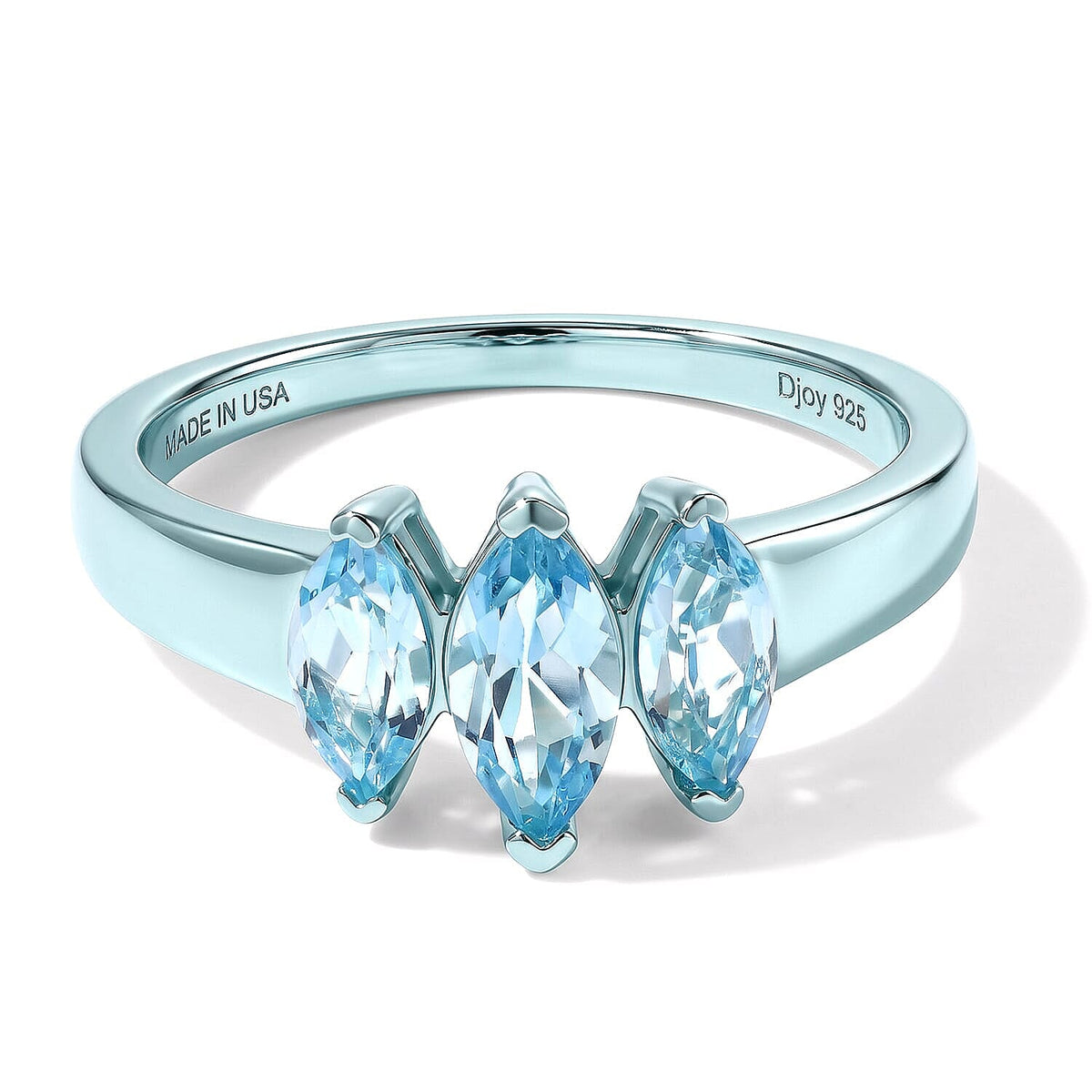 D''Joy Swiss Blue Topaz 1.50 ctw 3 Stone Ring in Blue E-coat Sterling Silver (Size 8.0)