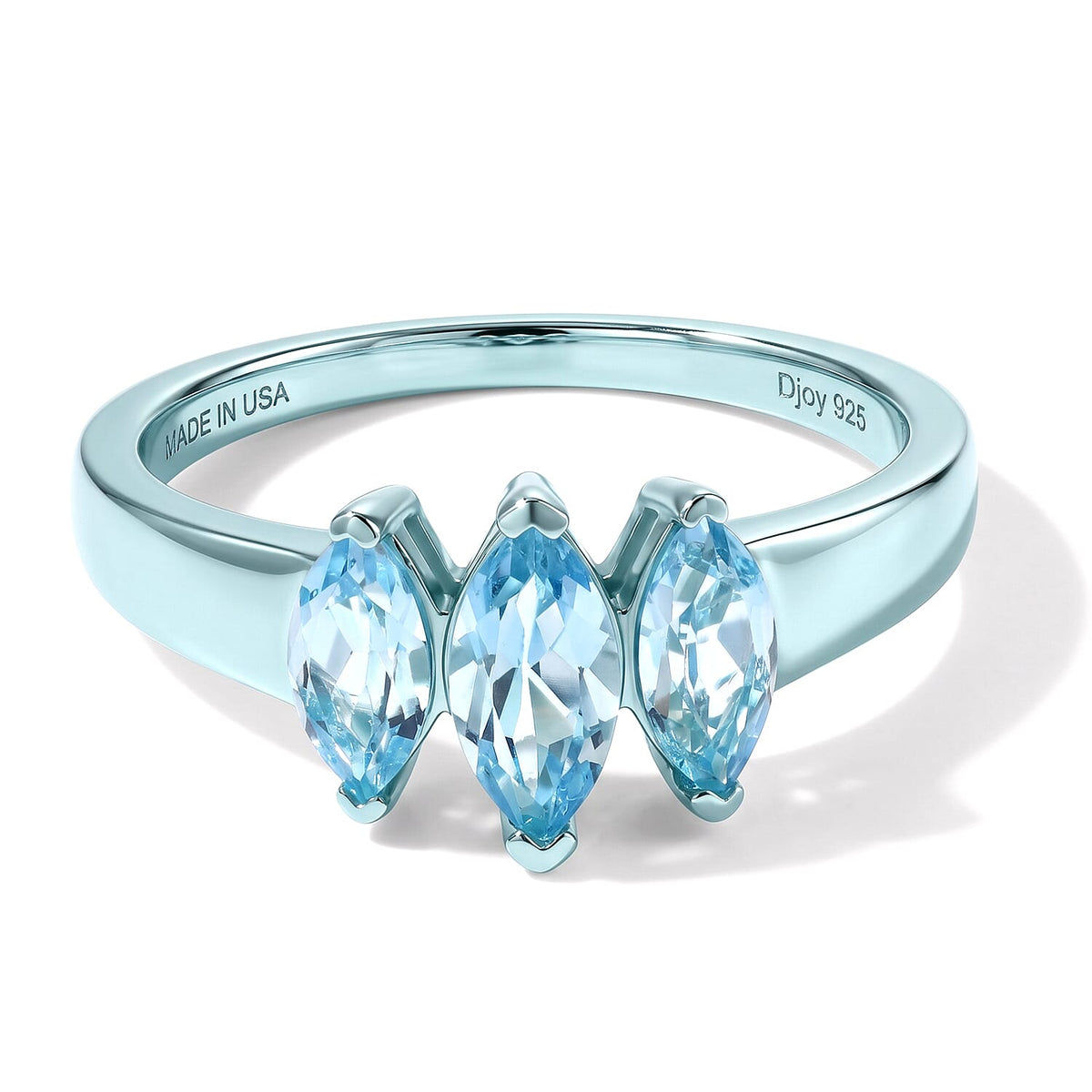 D''Joy Swiss Blue Topaz 1.50 ctw 3 Stone Ring in Blue E-coat Sterling Silver (Size 8.0)