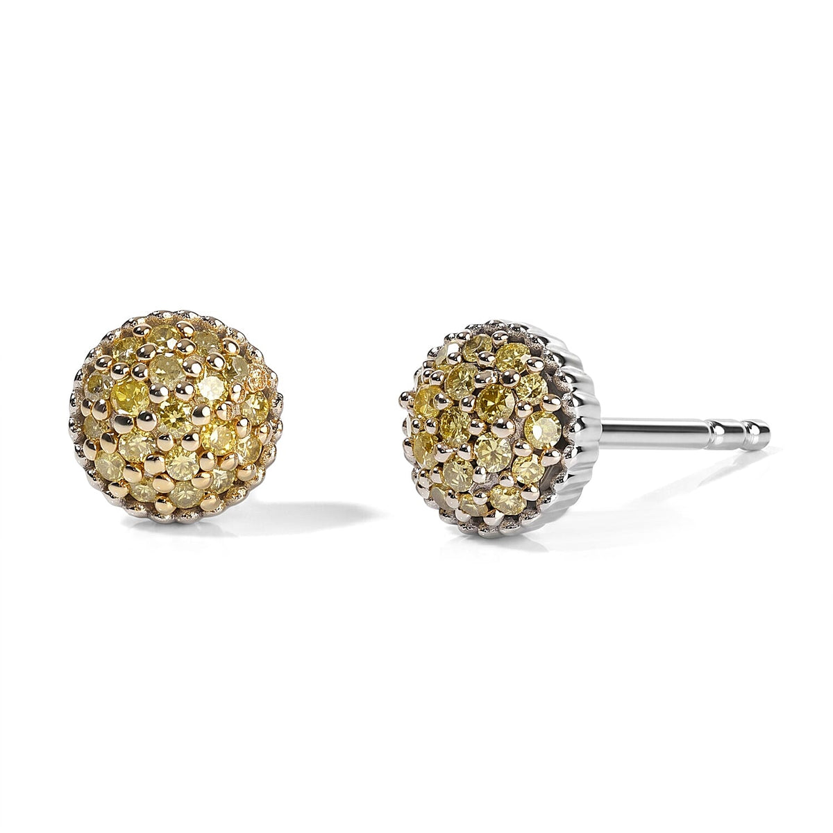 D''Joy Yellow Diamond I3 0.20 ctw Solitaire Stud Earrings in Rhodium Over Sterling Silver