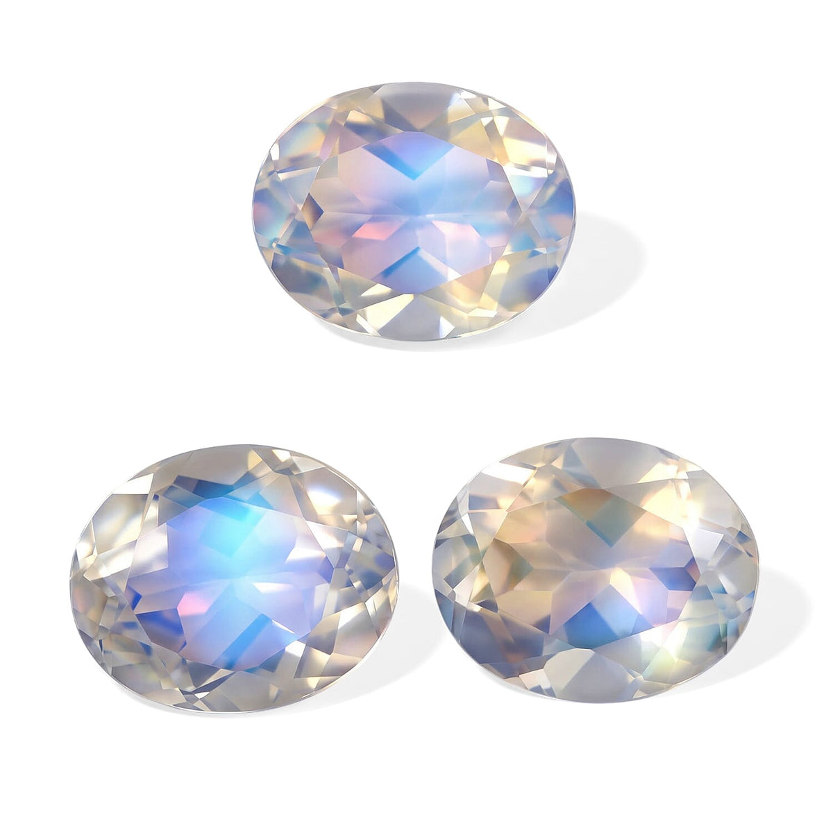 AAA Rainbow Moonstone Set of 3 (Ovl 5x4 mm) 0.85 ctw
