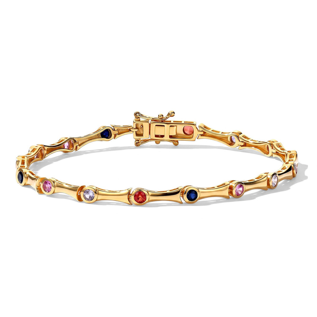 EverTrue Lab Created Multi Sapphire 2.25 ctw Bracelet in 18K YG Plated (7.25 In)
